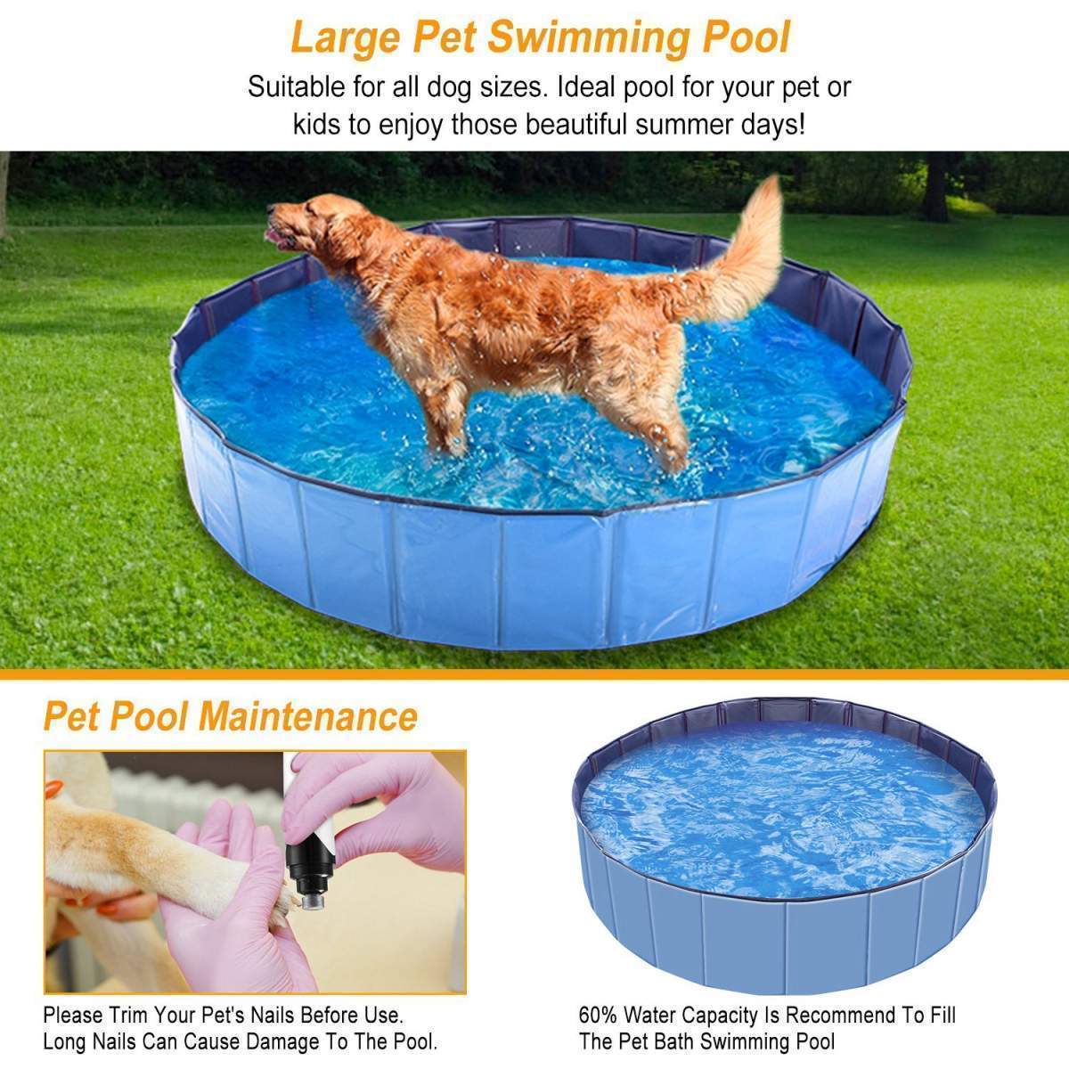 1Pc 160 X 160 X 30cm-63.0 X 63.0 X 11.8inch Foldable Pet Swimming Pool PVC Dog Swim Pool Bathing Tub Playmat Pools - Image 5