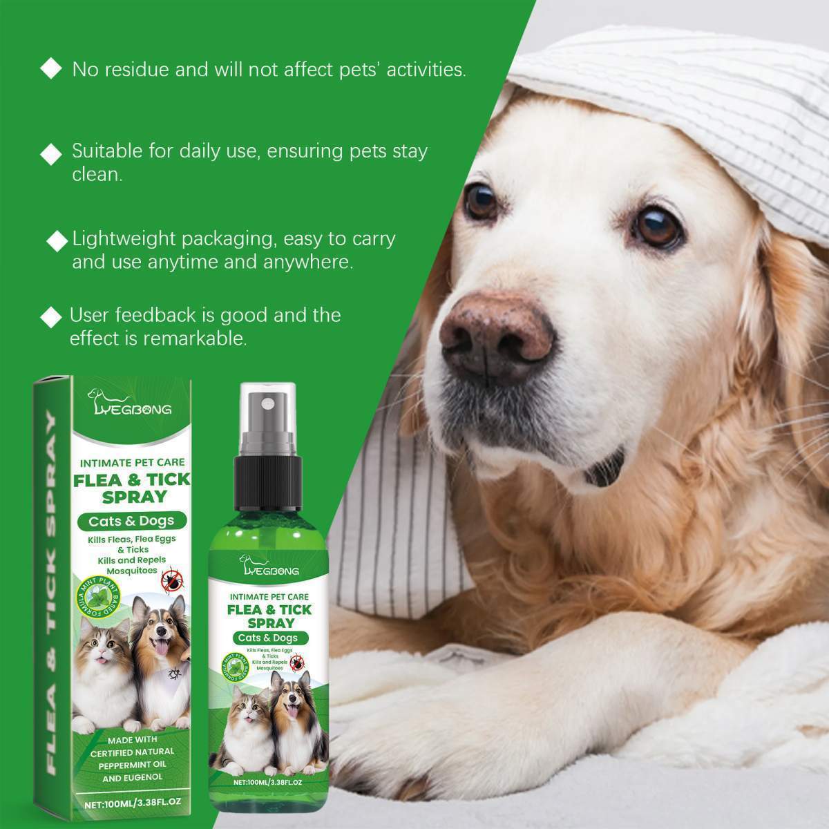 Natural Flea & Tick Spray For Dogs & Cats, Plant-Based Pest Repellent Kills Fleas, Ticks, Lice & Mites - Image 3