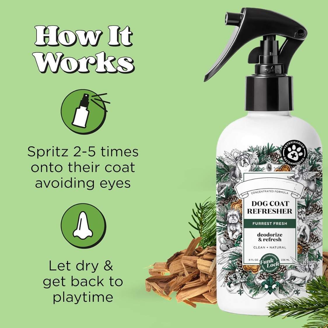 Furrest Fresh Dog Deodorizing Spray, 8 Fl Oz Grooming Perfume For Dog Coat, Pet Odor Neutralizer With Essential Oils, Vet Recommended, Paraben & Sulfate-Free Fir, Amber AND Cedarwood Scent - Image 2