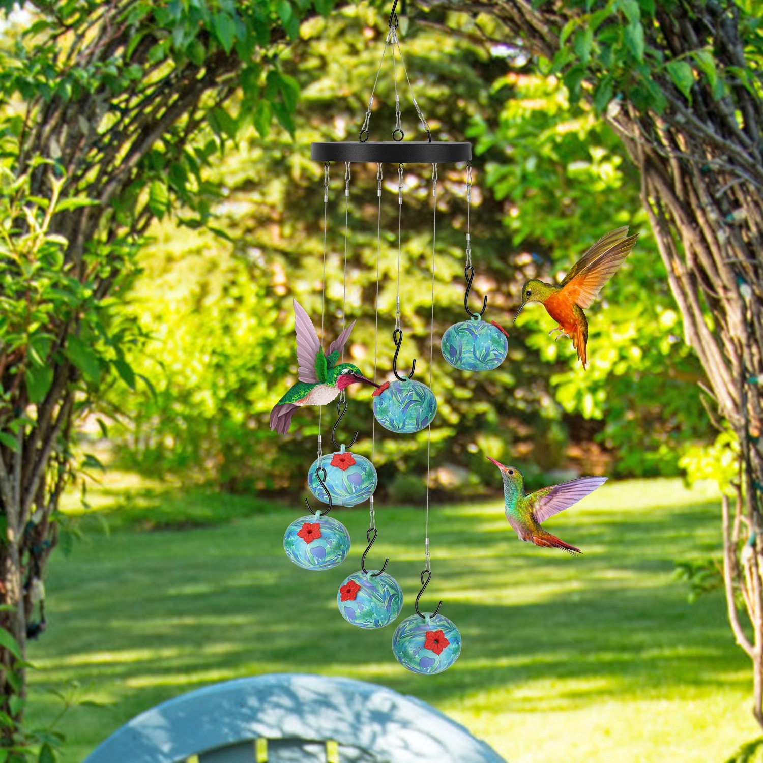 1Pc Wind Chimes Humming Bird Feeder Ant And Bee Proof Outdoor Hanging Hummingbird Feeder For Viewing Decoration For Garden Patio Yard Balcony - Image 5