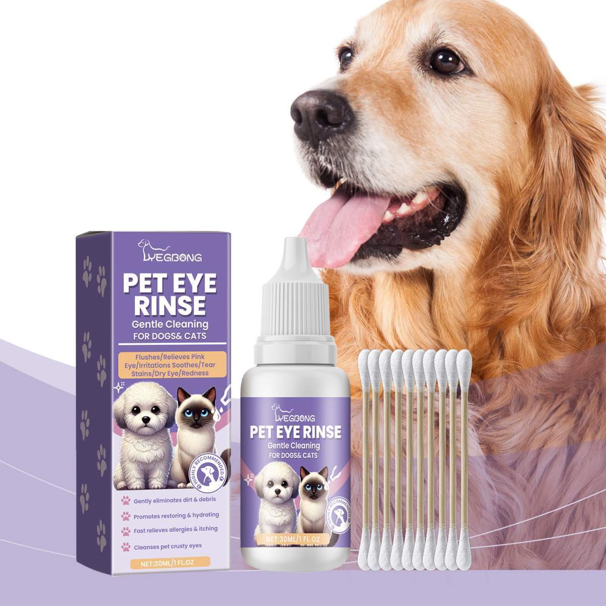 Pet Eye Rinse For Dogs & Cats, Gentle Eye Cleaner Solution With Hyaluronic Acid, Honeysuckle Extract & Taurine, Tear Stain Remover For Daily Eye Care, 30ml With Cotton Swabs - Image 7