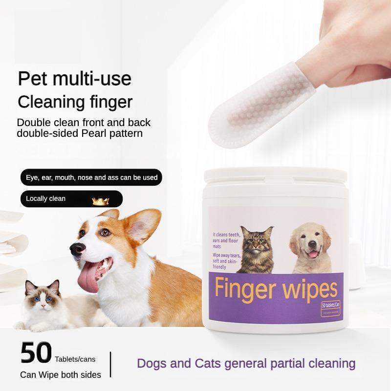 3-in-1 Pet Finger Wet Wipes For Dogs & CatsTeeth Cleaning Wipes, Breath Freshener DentalFinger Wipes Soft, For Eyes, Ears, Dental CarePack Of 50 - Image 2