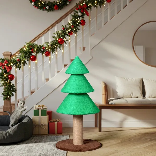 31.5in Christmas Tree Cat Scratcher, Cat Scratching Post For Indoor Cats, Large Sisal Cat Scratching Tree Cat Scratch Tower, Green - Image 5