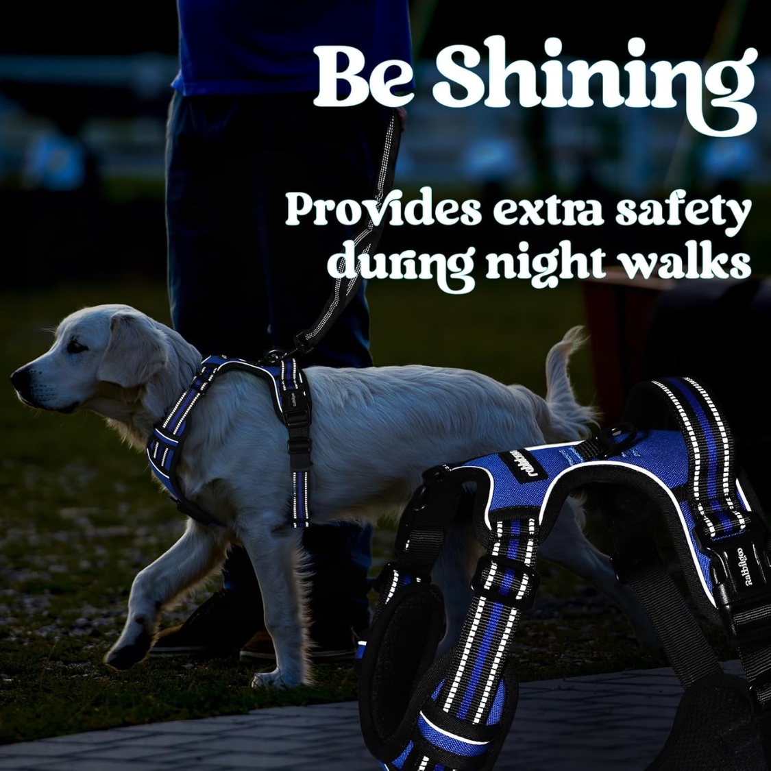 Dog Harness For Large, No Pull Easy On & Off With 3 Buckles Pet Harness, Adjustable Soft Walking Vest With 2 Clips And Handle, Reflective For Large Dogs, Blue, L - Image 7