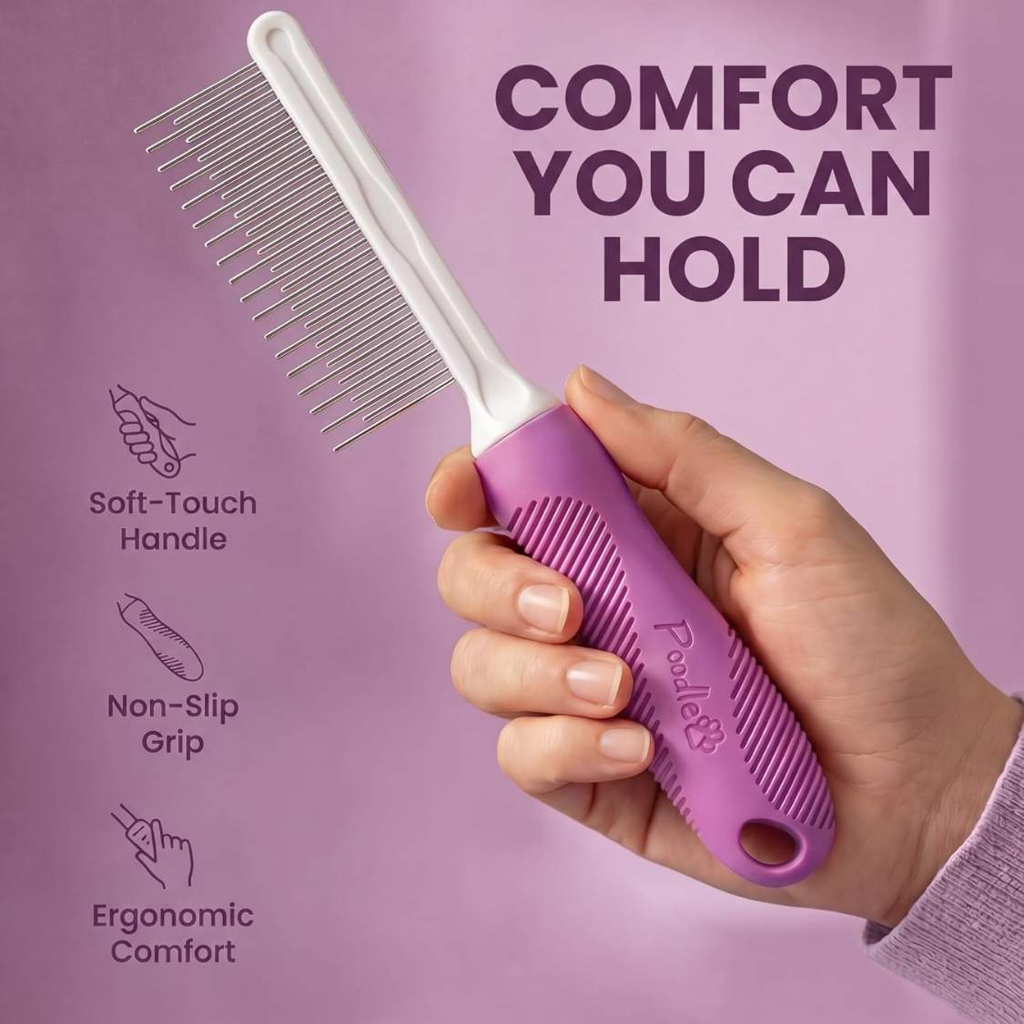 Pet Comb With Long Short Stainless Steel Teeth For Removing Matted Fur, Knots Tangles Detangler Tool Accessories For - Image 7