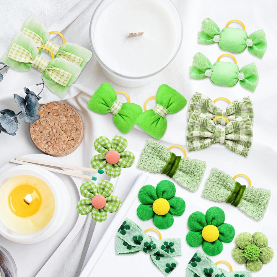 20Pcs Green Dog Hair Bows With Rubber Bands For Small Medium Dogs - Image 2