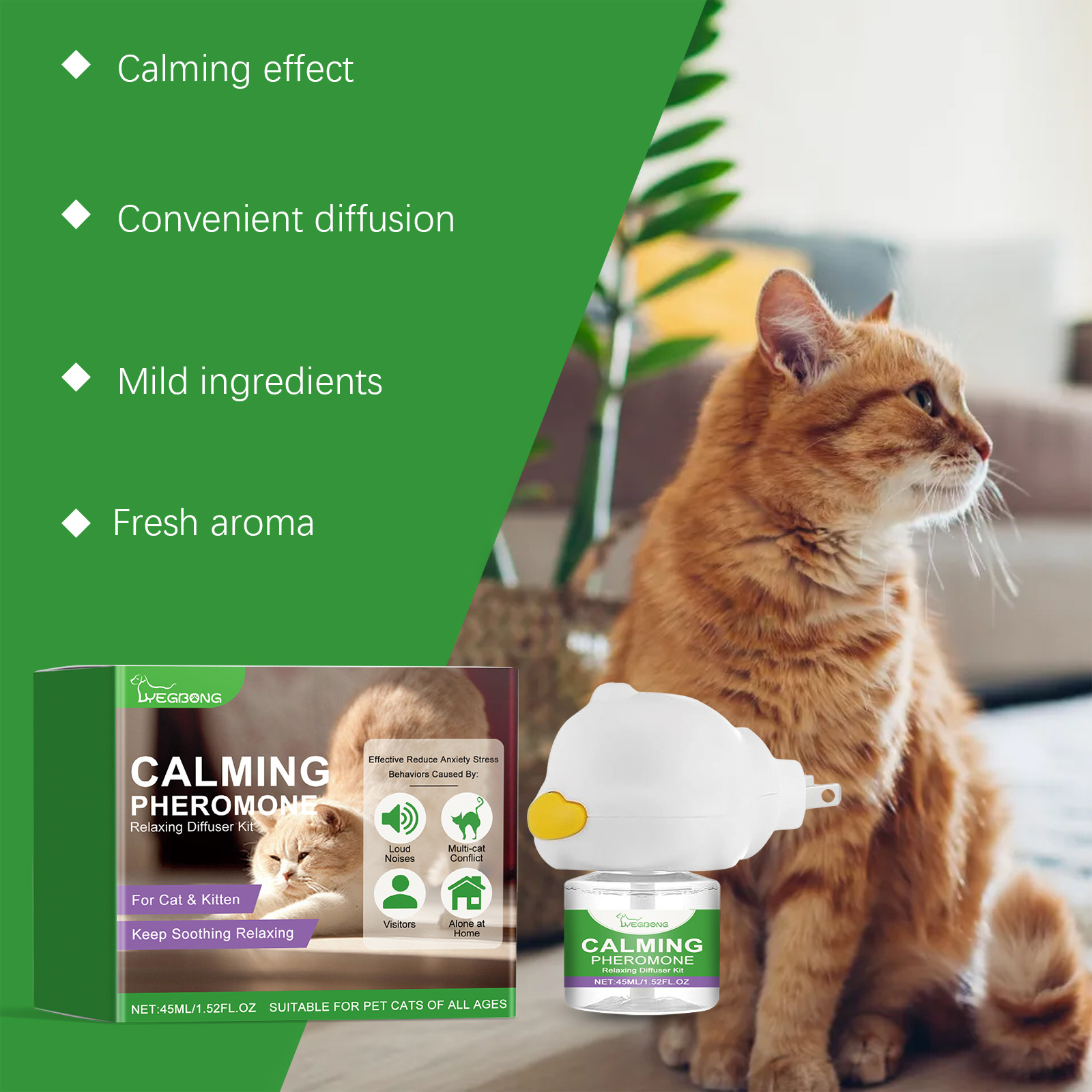 Cat Calming Pheromone Diffuser Kit 45ml, Stress Relief For Anxious Cats & Kittens - Image 6