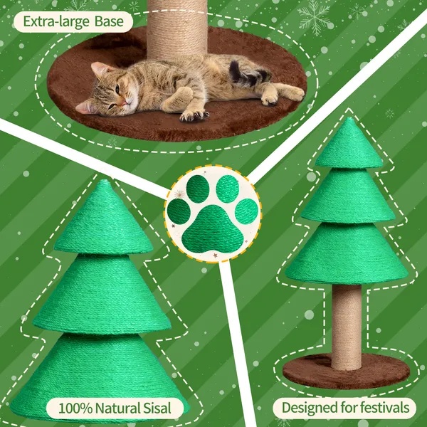 31.5in Christmas Tree Cat Scratcher, Cat Scratching Post For Indoor Cats, Large Sisal Cat Scratching Tree Cat Scratch Tower, Green