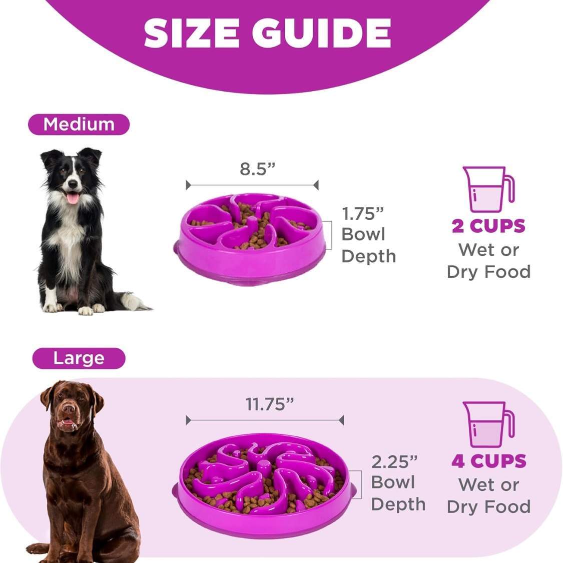 Hound Feeder Slow Bowl Large 4 Cup Capacity, Slow Feeding, Medium To Large Dogs, Non Slip, Purple, Flower Pattern - Image 7
