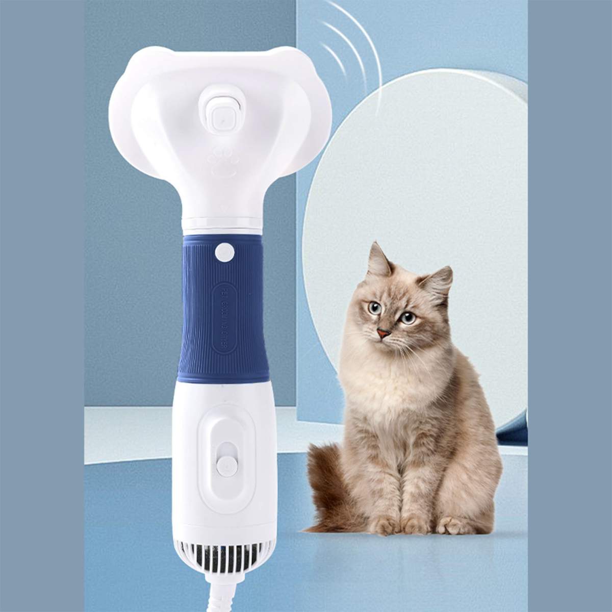 Pet Hair Dryer With Slicker Brush Low Noise 600W 3 Temperature Adjustable 3 In 1 Grooming Dog Blow Dryer For Cats Navy - Image 2
