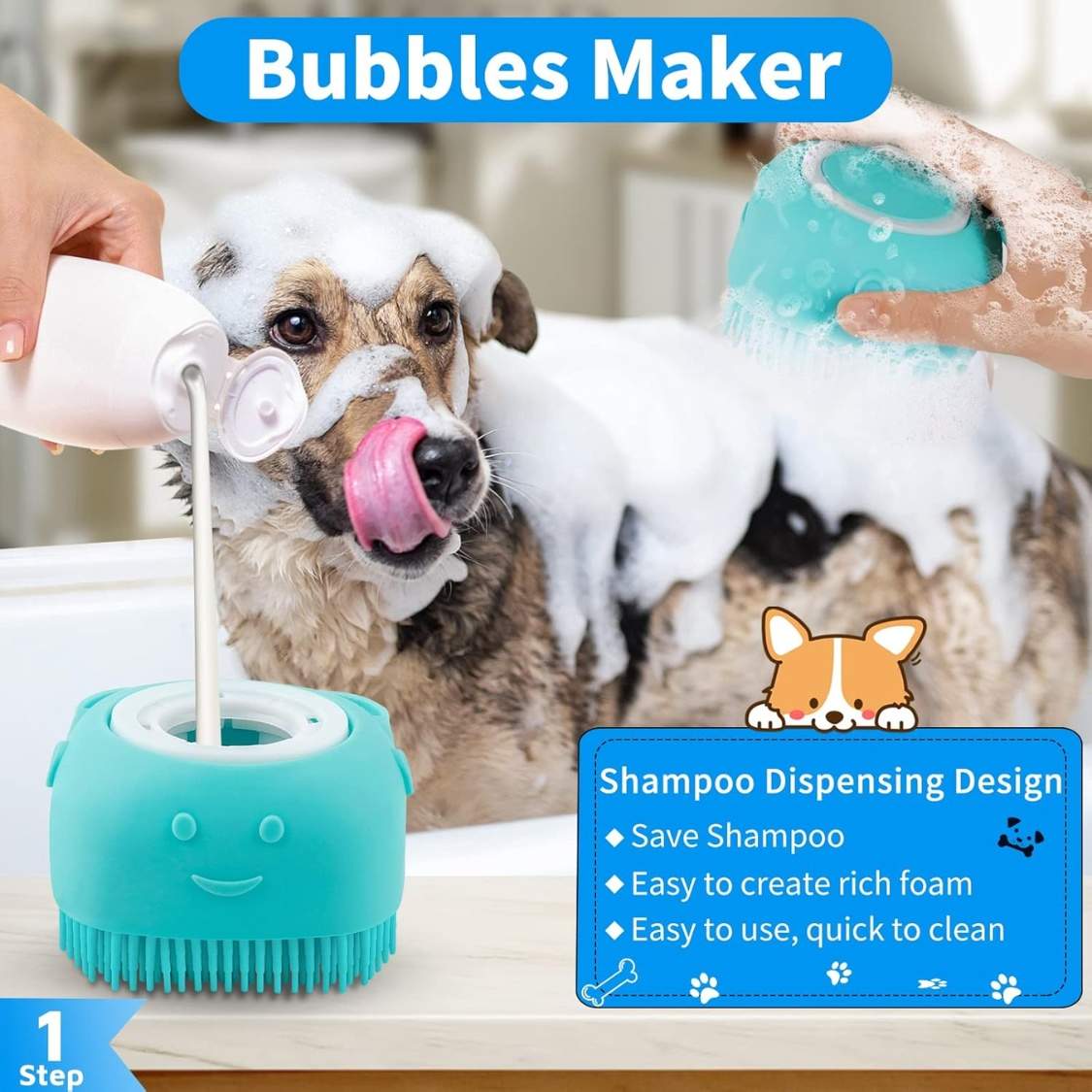 6PCS Dog Bath Brush Dog Toothbrush Adjustable Handle Shampoo Brush Scrubber For Short Long Haired Dogs Cats Effectively Solve Odor Stain Removal Problems - Image 5