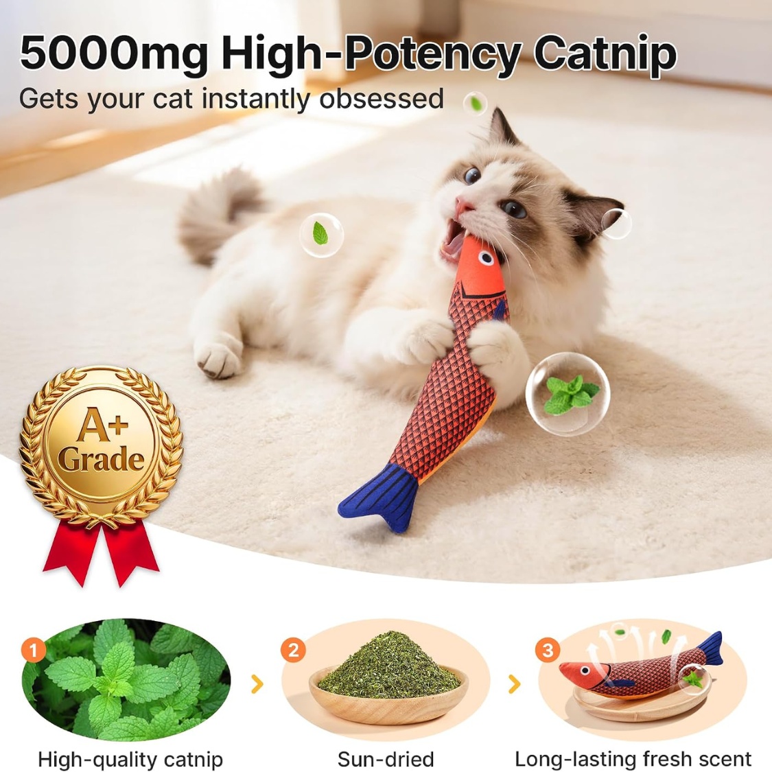 Cat Toys Saury Fish, 3 Pack, Catnip Crinkle Sound, Soft And Durable, Interactive Kitten Kicker For Indoor Kitty - Image 3