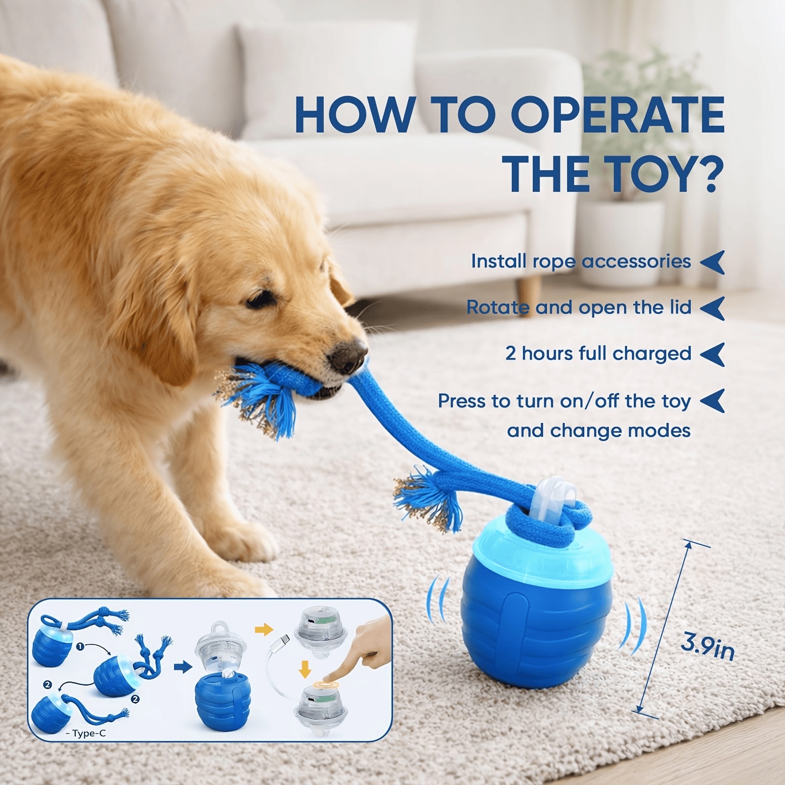 2026 Upgraded Smart Interactive Dog Toy Ball Boosts Intelligence Fitness For Small Medium Large Dogs Fits Indoor Hardwood Floors Outdoor Carpet Randomly Comes With 1 Spare Chew Rope - Image 7