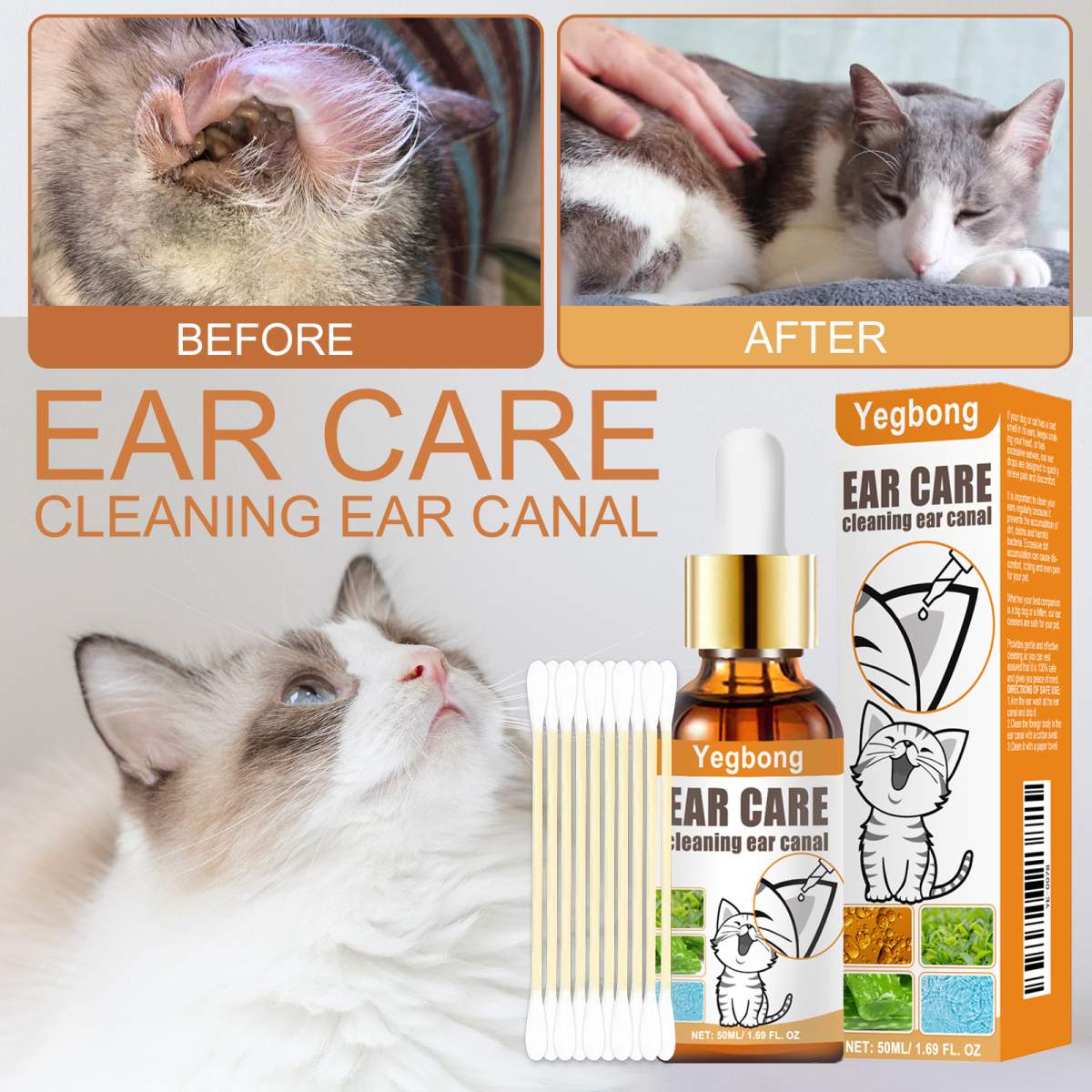 Pet Ear Cleaner Drops, Dog & Cat Ear Care Solution With Aloe, Glycerin & Tea Tree Oil, Gentle Ear Cleanser For Removing Dirt, Odor & Mites, 50ml - Image 2