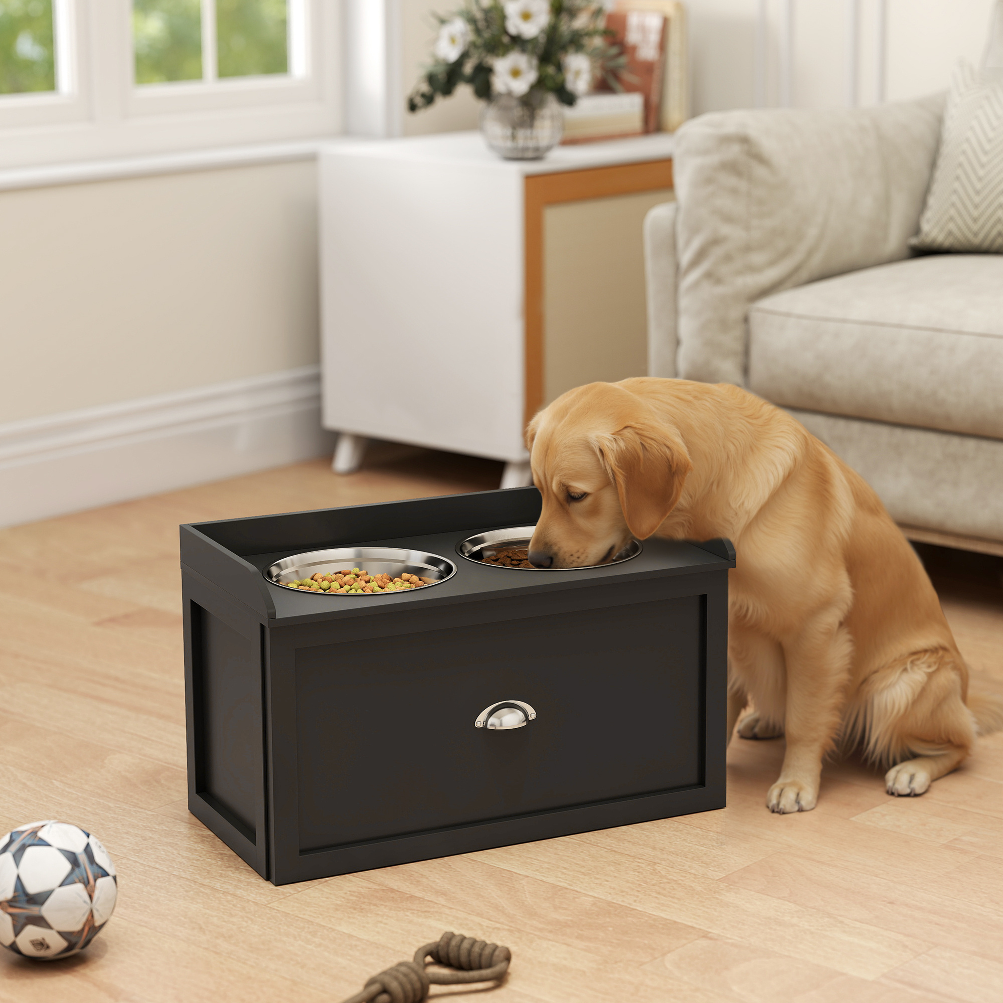 Pet Feeding Station Pet Dish Bowl Set with Storage, 2 Elevated Dog Bowls for Large Sized Dogs, Black - Image 2