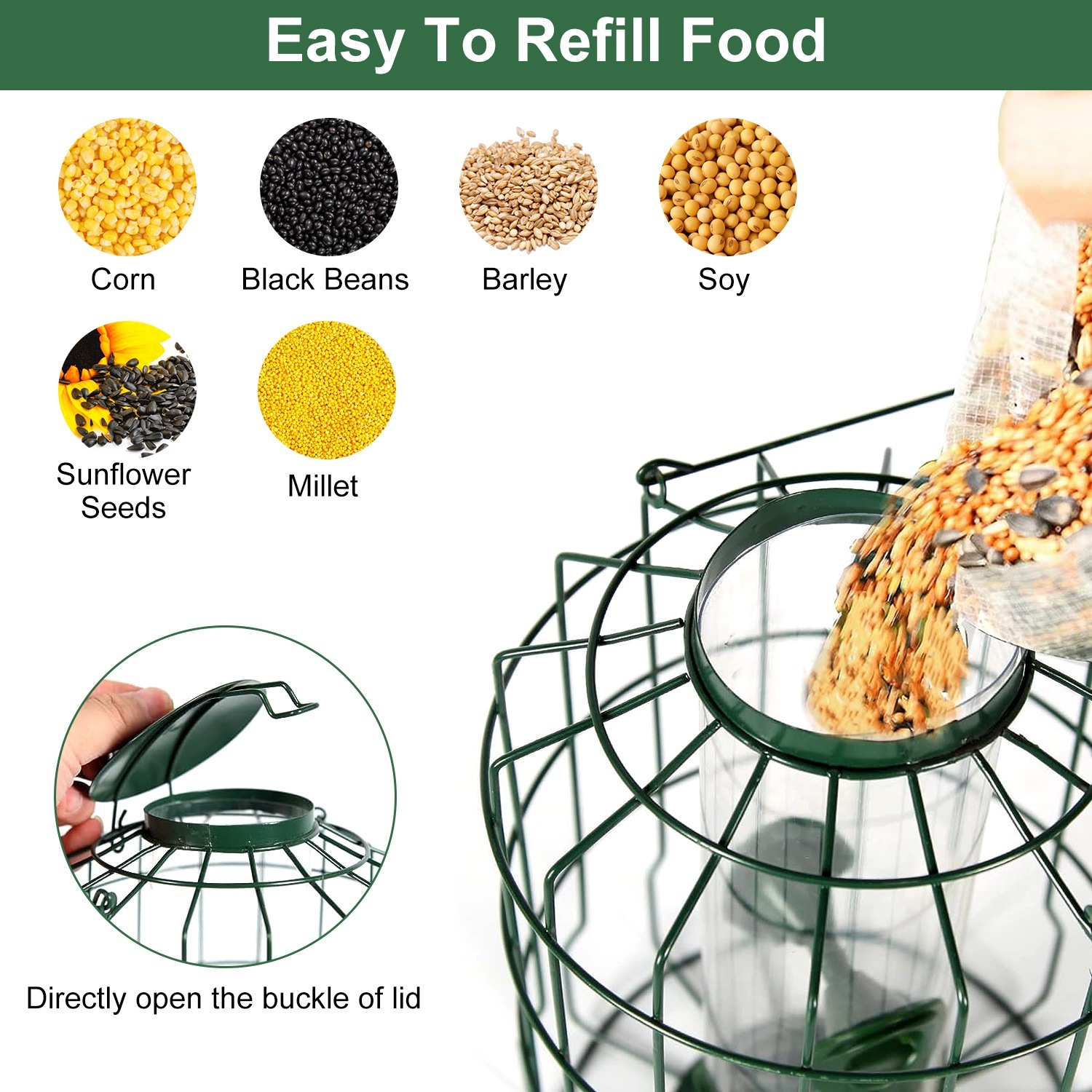 1Pc Outdoor Wild Bird Feeder Squirrel-Proof Chew-Proof Metal Hanging Seed Feeder With 4 Feeding Port For Small Songbirds - Image 5