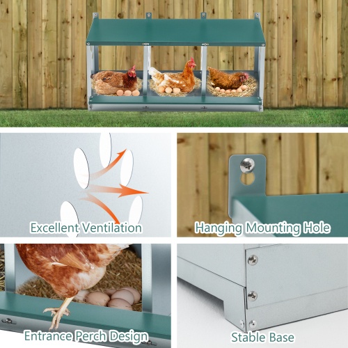 Metal Nesting Boxes For Chicken,3 Compartment Nesting Box,Galvanized Steel Nesting Boxes For Hens, Easy To Assemble - Image 5