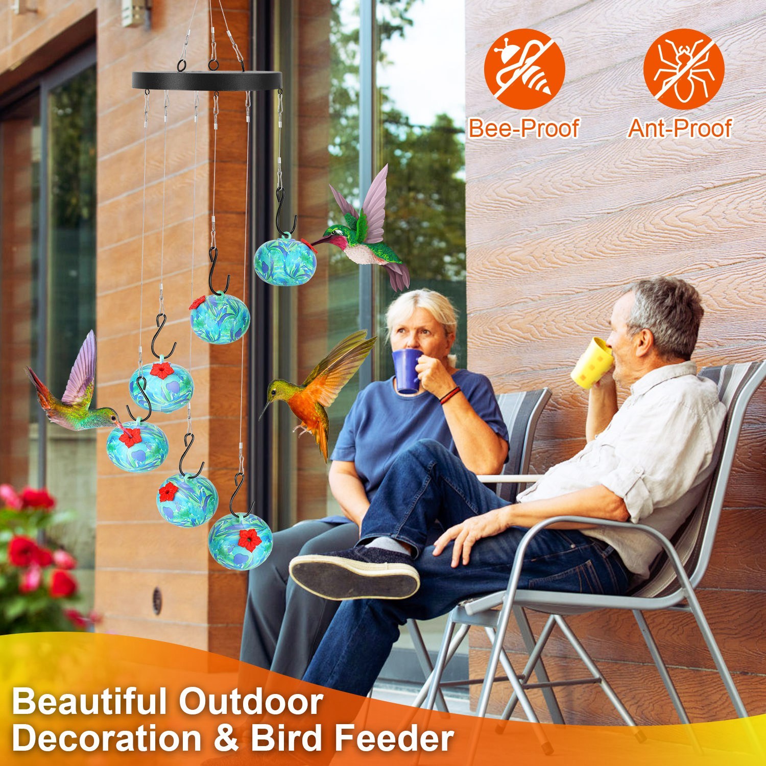 1Pc Wind Chimes Humming Bird Feeder Ant And Bee Proof Outdoor Hanging Hummingbird Feeder For Viewing Decoration For Garden Patio Yard Balcony - Image 2