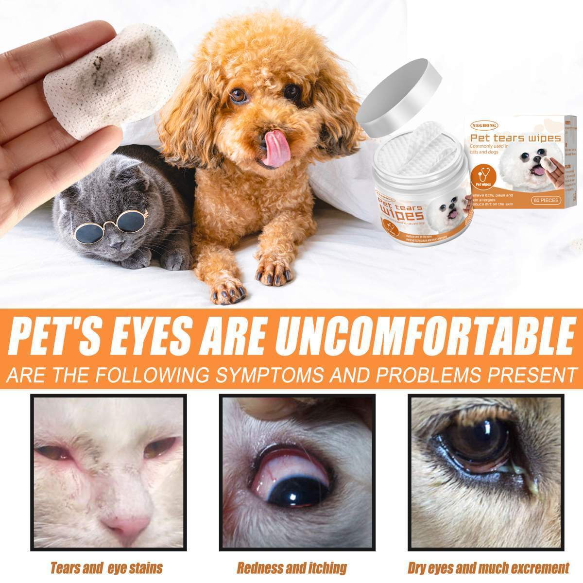 Pet Tear Stain Wipes For Dogs & Cats, Natural Aloe & Chamomile Extract Gentle Eye Cleaning Wipes, Hypoallergenic Non-Irritating 60 Count - Image 5