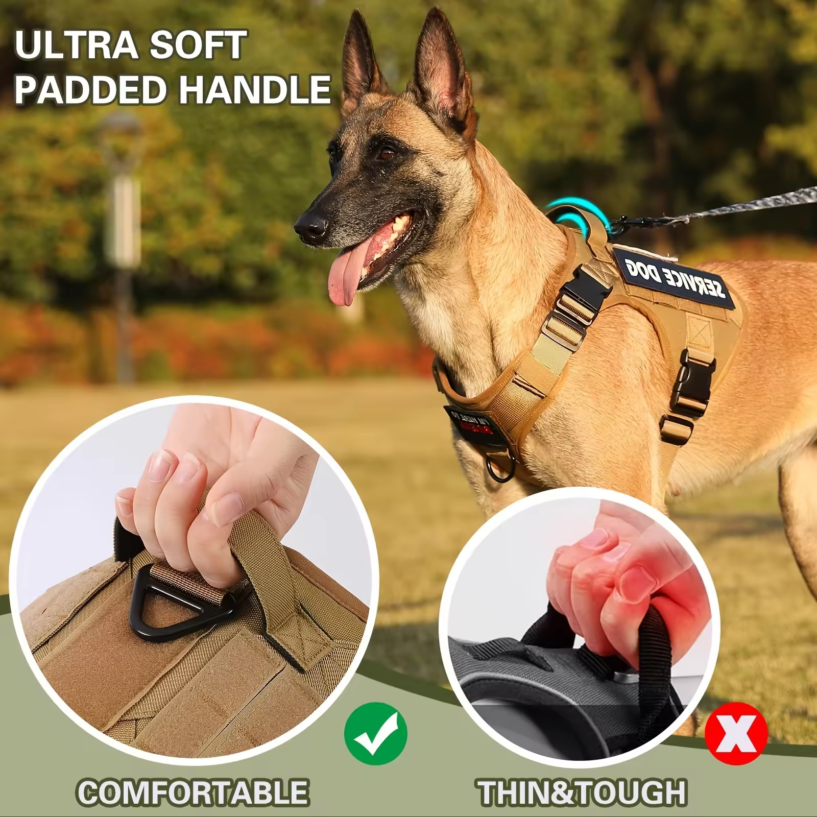Tactical Pet Chest Service Dog Harness Vest Adjustable Reflective Dog Harness Metal Buckle Hiking Training - Image 10