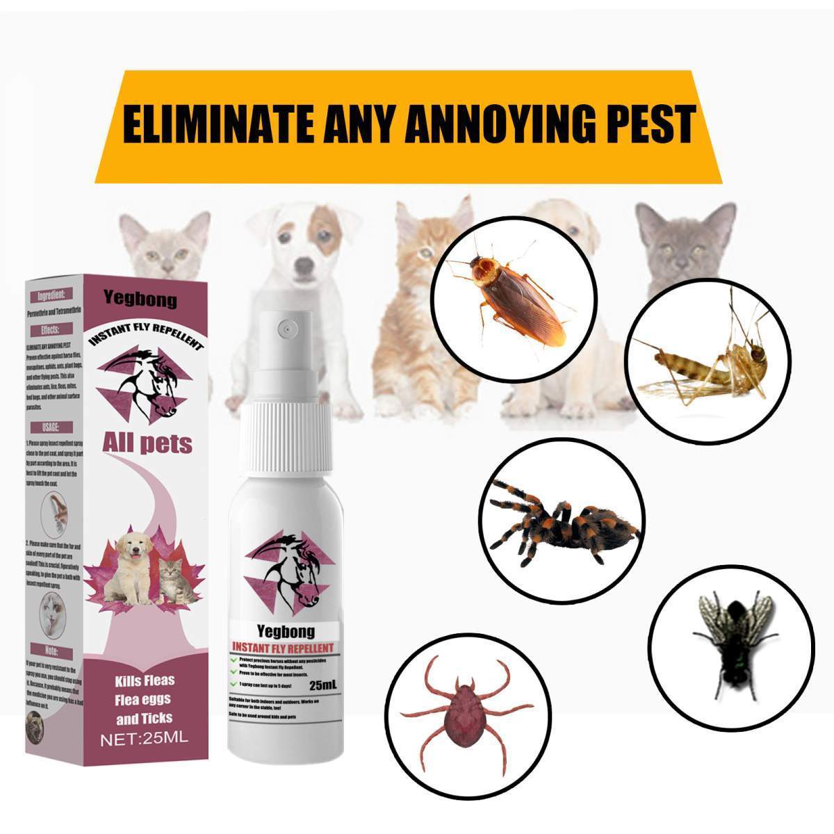 Pet Instant Fly & Pest Repellent Spray 25ml, Kills Fleas, Ticks, Flea Eggs, Safe For Dogs, Cats & Horses - Image 3