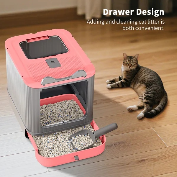Elf Cat Litter Box, Dual-Entry Fully Enclosed, Odor-Free, Modern White, Easy Clean Drawer Tray - Image 2