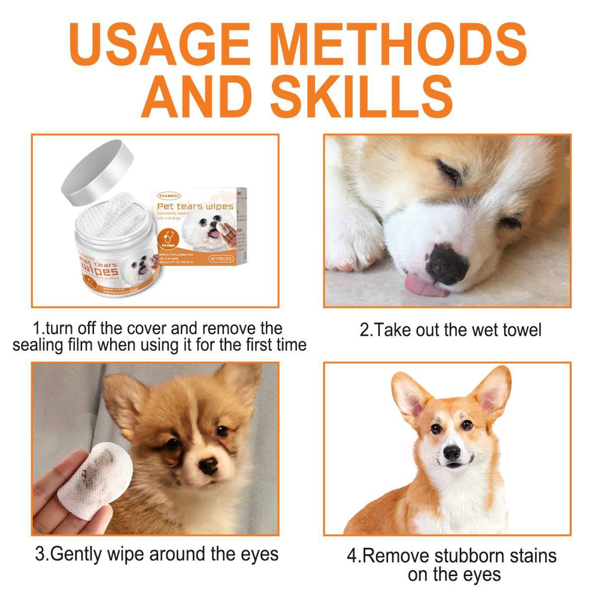 Pet Tear Stain Wipes For Dogs & Cats, Natural Aloe & Chamomile Extract Gentle Eye Cleaning Wipes, Hypoallergenic Non-Irritating 60 Count - Image 4