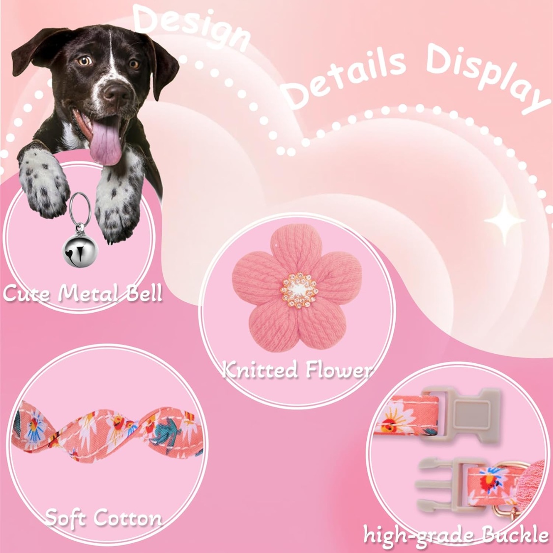 Small Dog Collar With Flower, Spring Dog Collar For Girl Dog Collars For Small Dogs Cute Dog Collar With Bell, Adjustable Length - Image 6