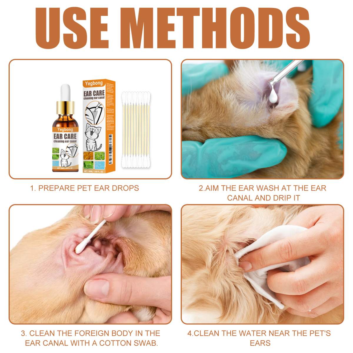 Pet Ear Cleaner Drops, Dog & Cat Ear Care Solution With Aloe, Glycerin & Tea Tree Oil, Gentle Ear Cleanser For Removing Dirt, Odor & Mites, 50ml - Image 3