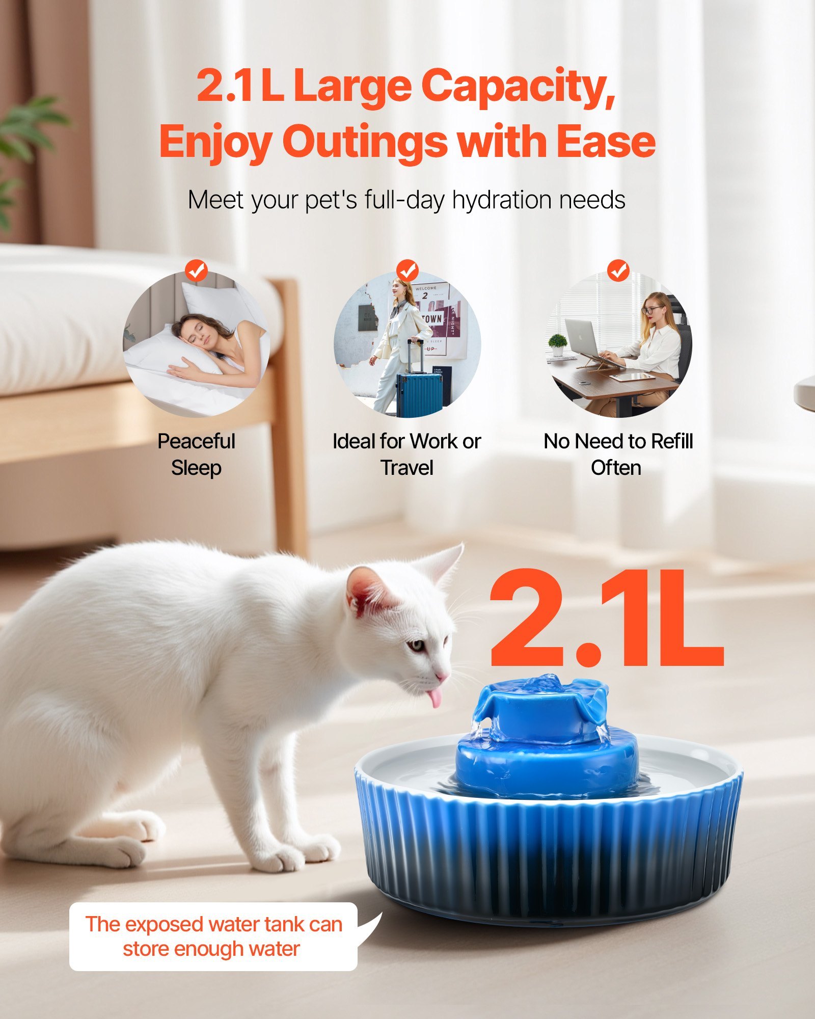 Ceramic Cat Water Fountain 2.1L/71oz Cupcake Pet Fountain For Cats & Dogs - Image 3