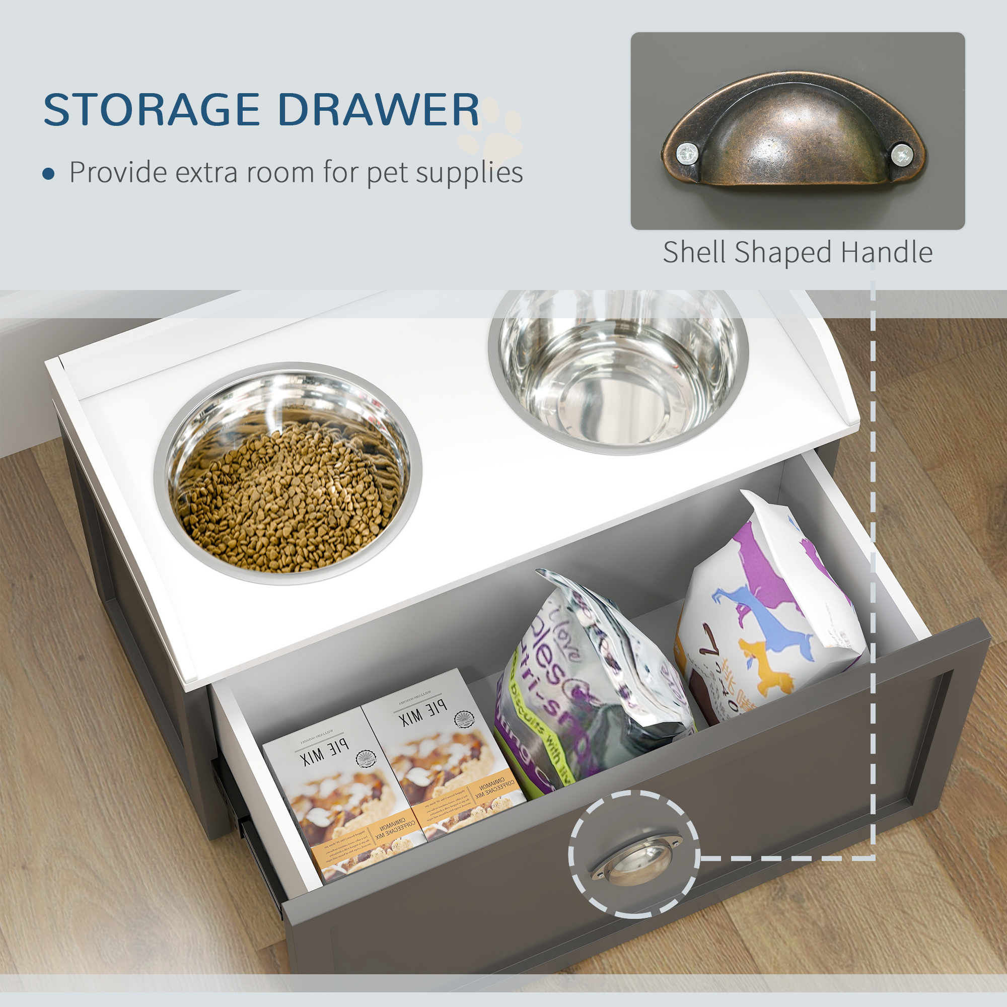 Pet Feeding Station Pet Dish Bowl Set with Storage, 2 Elevated Dog Bowls for Large Sized Dogs, Gray - Image 7