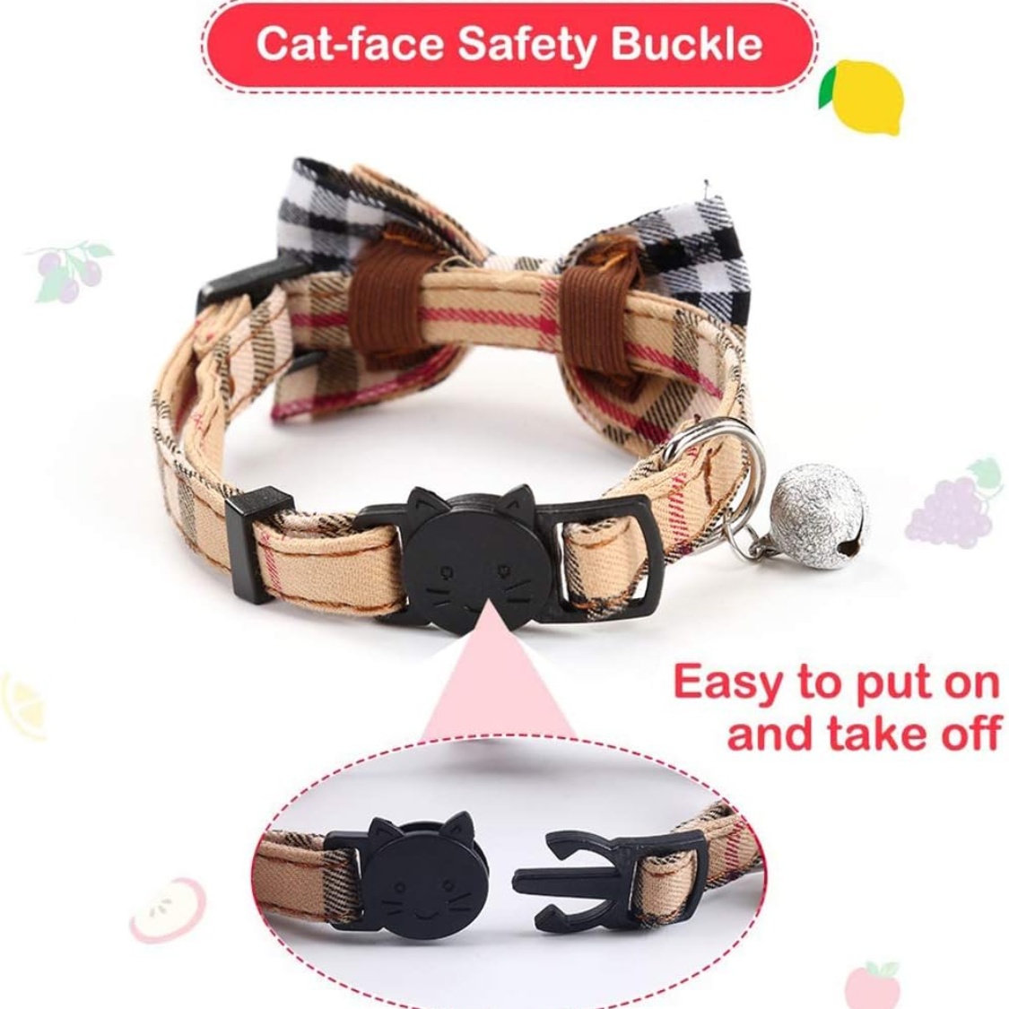 Cat Collars Breakaway With Cute Bow Bell 2 Pack Kitten Collar Plaid Cat Collar With Removable Bowtie Cat Collar For Cats Kittens - Image 6
