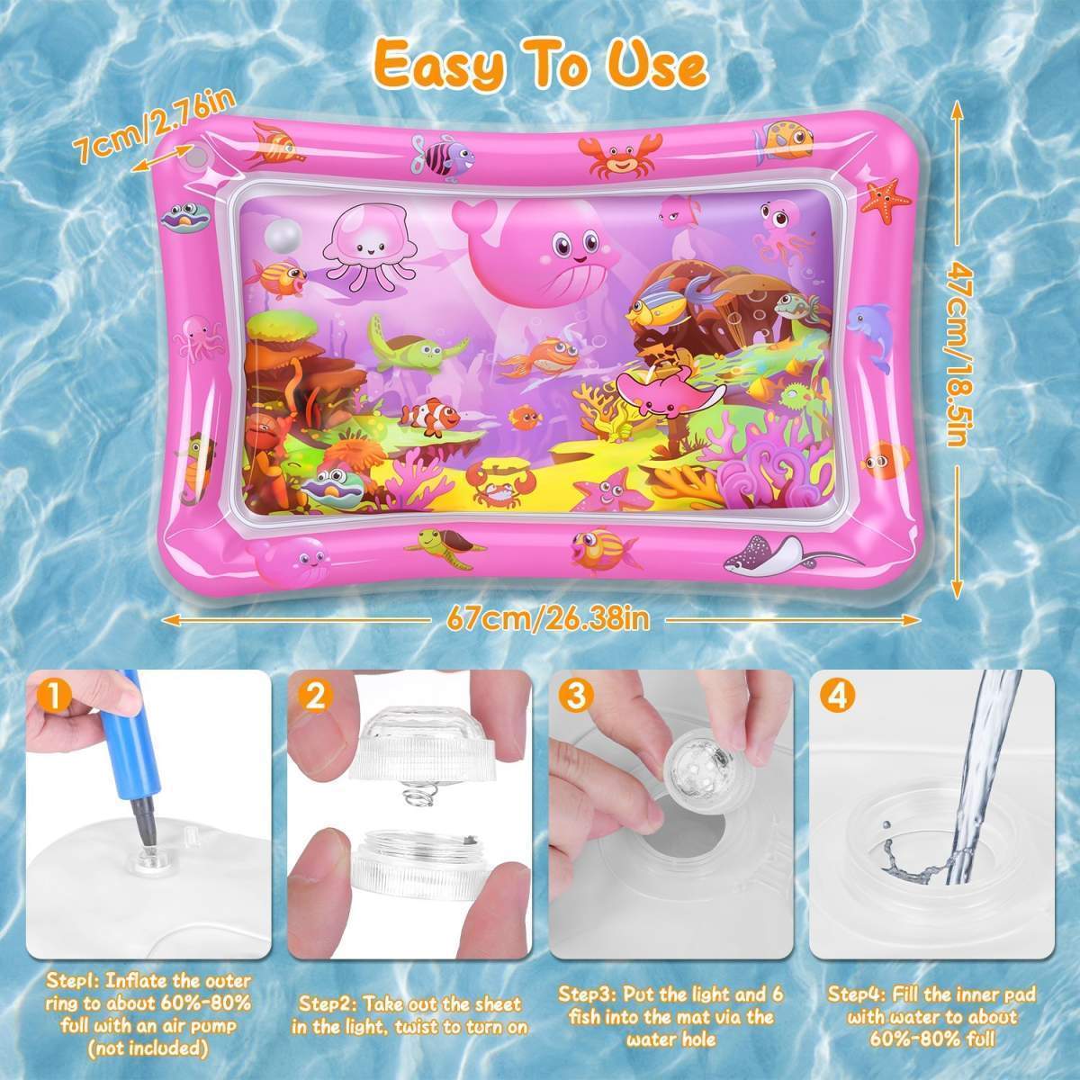 Cat Water Mat Interactive Sensory Play Mat With Floating Fish Toys LED Color Changing Light Thickened PVC For Indoor Cats Kittens Pet Enrichment - Image 5