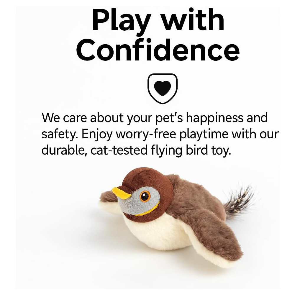 USB Rechargeable Flapping Bird Cat Toy, Realistic Chirping White Faced Sparrow Plush Toy, Motion Activated Electronic Interactive Pet Toy For Indoor Cats Exercise - Image 6