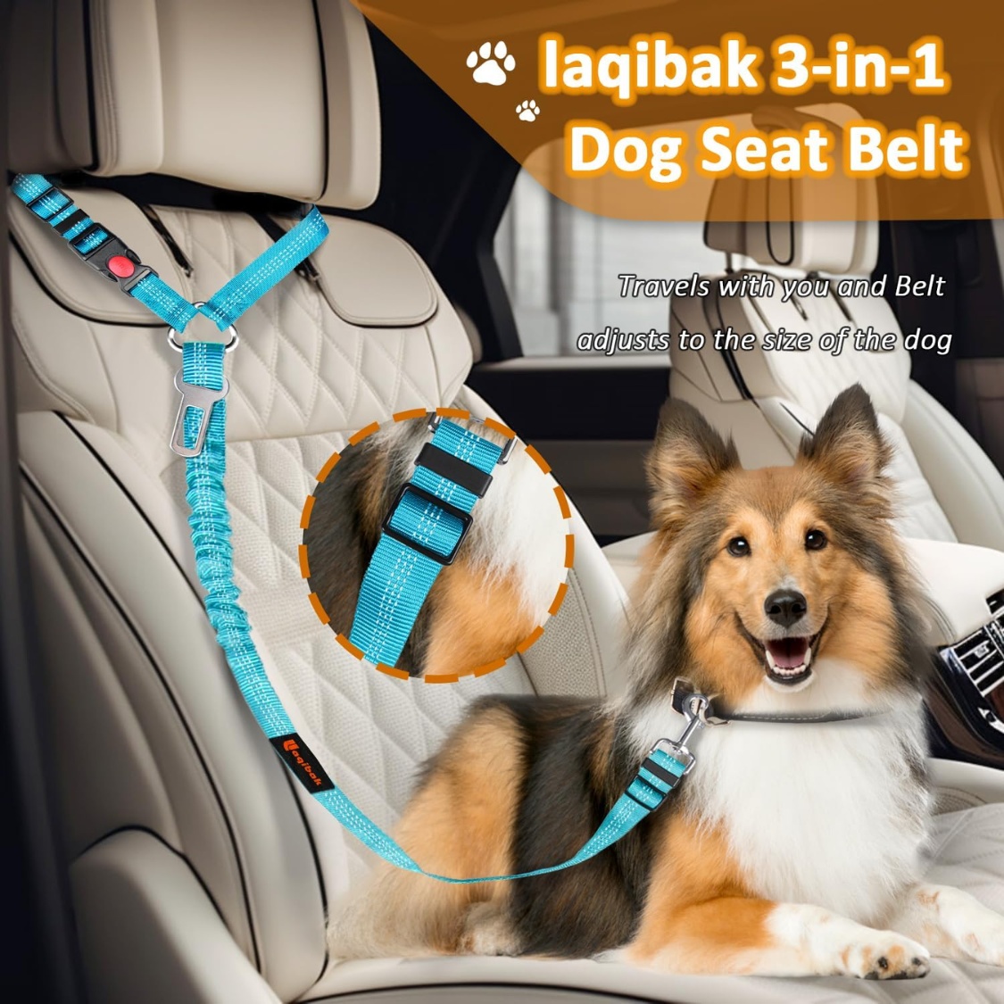 Removable Dog Seat Belt Harness For Car, 3 In 1 Pet Dog Car Seatbelt Leash, Retractable Restraint Secures To Vehicle Headrest - Image 4