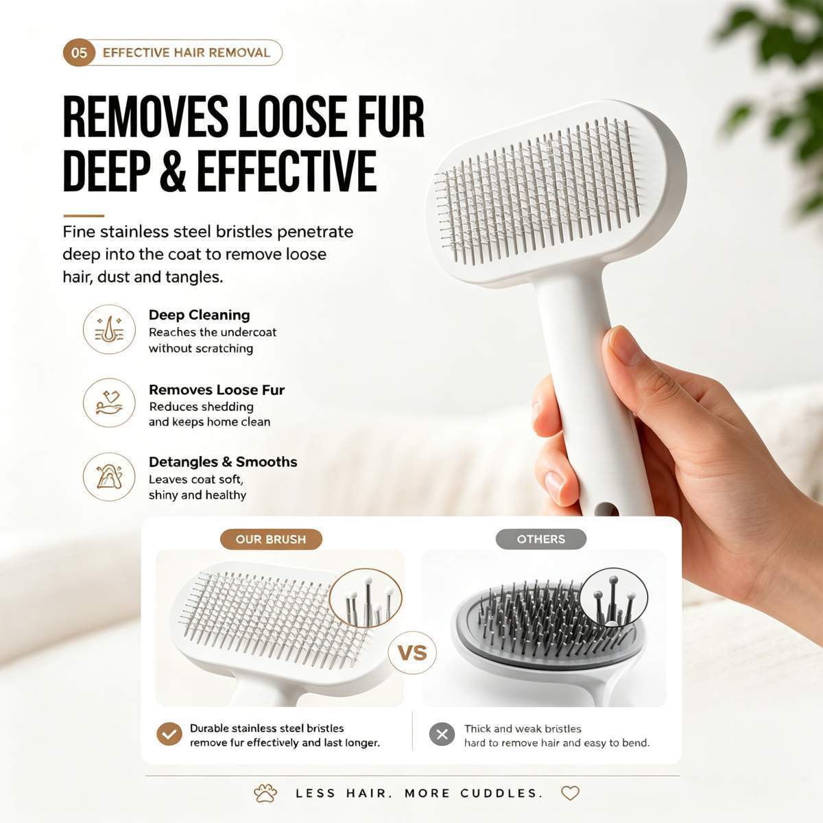 Pet Slicker Brush For Cats & Dogs, Self-Cleaning Grooming Brush With One-Click Hair Removal, Gentle Deshedding Tool For Long & Short Hair, Skin-Friendly Pet Grooming Comb - Image 2