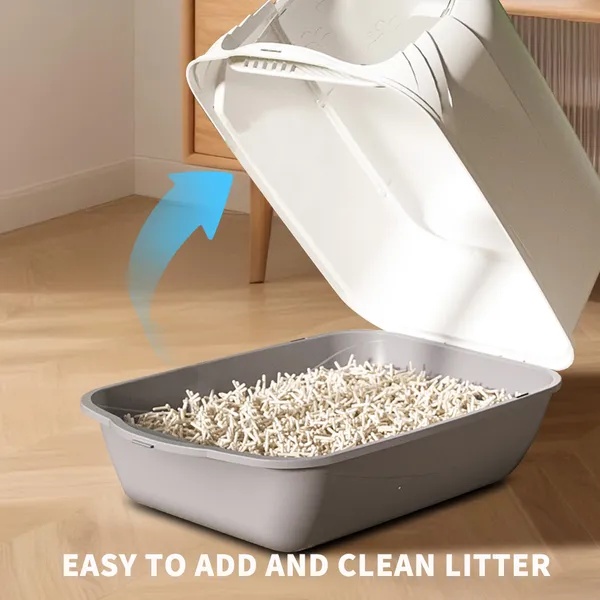 2026 Top Rated Fully Enclosed Cat Litter Box, Gray - Odor-Locking, Portable With Scoop & Litter Mat - Image 3