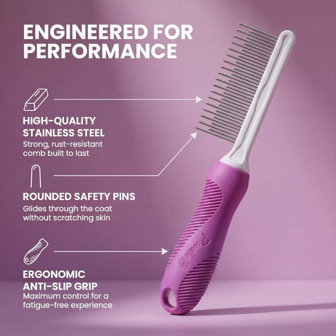 Pet Comb With Long Short Stainless Steel Teeth For Removing Matted Fur, Knots Tangles Detangler Tool Accessories For - Image 6