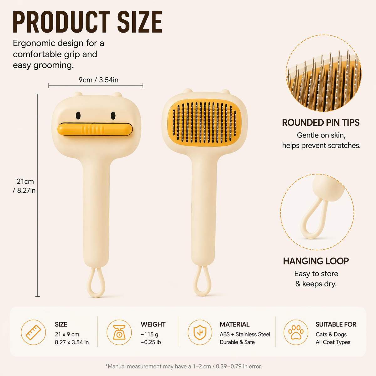 Cute Cartoon Bear Self-Cleaning Pet Brush Universal Deshedding Comb For Cats And Dogs Removes Loose Fur & Detangles Comfortable Non-Slip Handle Pet Grooming Tool - Image 3