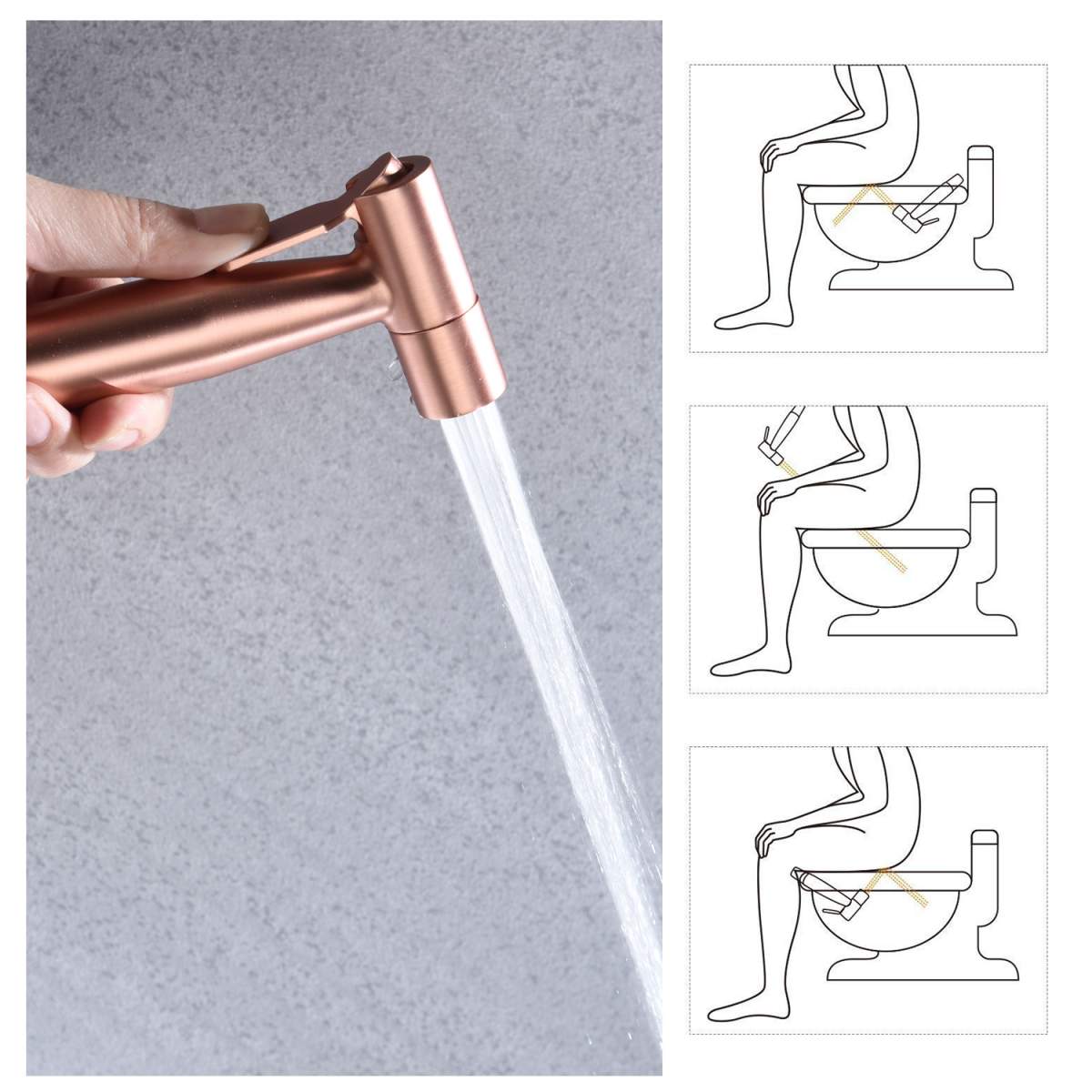 Handheld Toilet & Bathroom Sprayer with Stainless Steel Hose – Rose Gold - Image 3