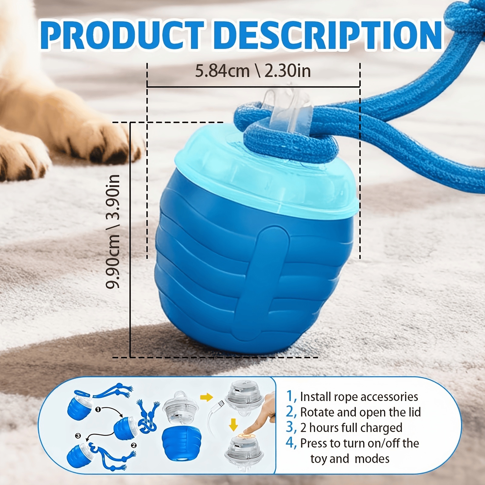 2026 Upgraded Smart Interactive Dog Toy Ball Boosts Intelligence Fitness For Small Medium Large Dogs Fits Indoor Hardwood Floors Outdoor Carpet Randomly Comes With 1 Spare Chew Rope - Image 8