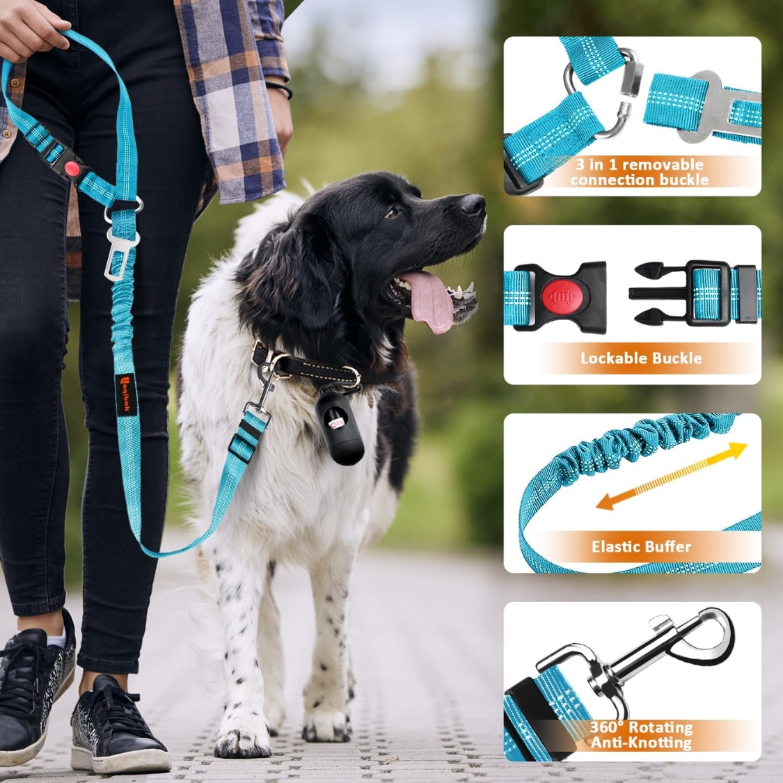 Removable Dog Seat Belt Harness For Car, 3 In 1 Pet Dog Car Seatbelt Leash, Retractable Restraint Secures To Vehicle Headrest - Image 5