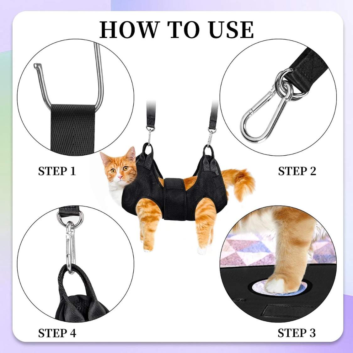 Cat Grooming Hammock Kit For Cats Dogs Up To 12 Lb, Hanging Harness And Sling For Nail Trimming, Includes Clippers Trimmer - Image 5