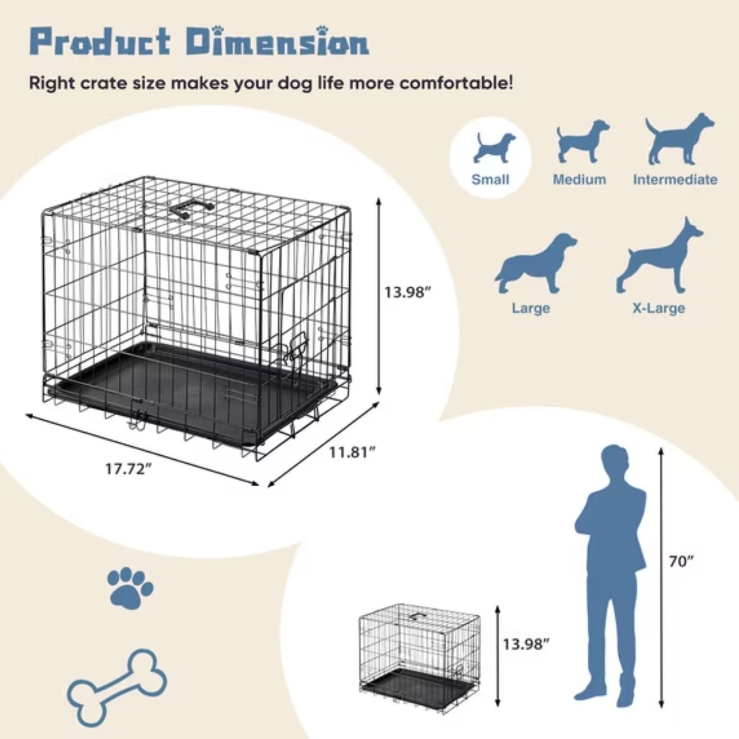 Single Door Dog Cage - Durable Metal Pet Kennel, Secure Lock, Collapsible Design, Removable Tray For Easy Cleaning, Portable Puppy Cage - Image 3