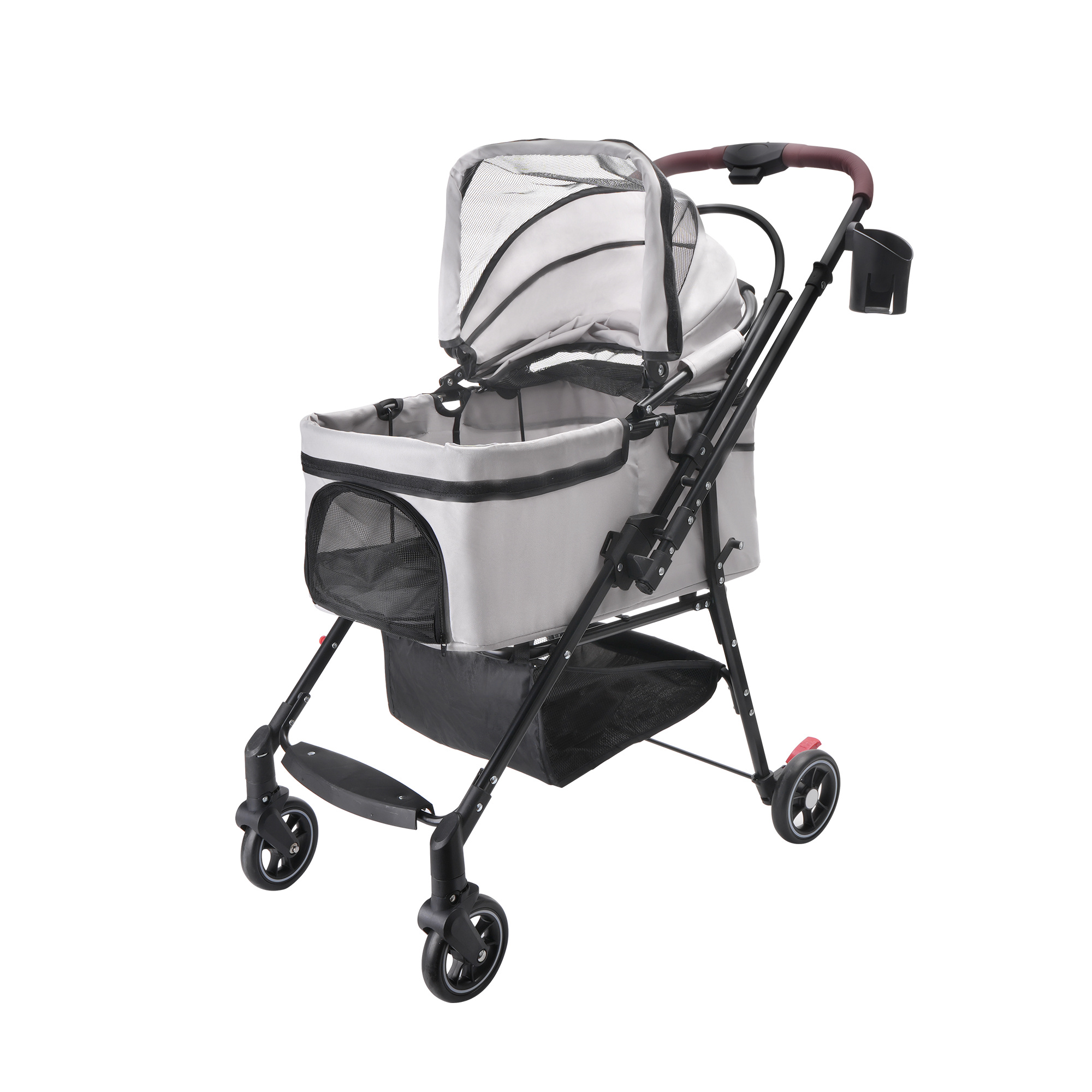 4-Wheel Foldable Pet Stroller For Small Dogs & Cats - 360 Rotating Wheels, Detachable Carrier & Travel Bag Included - Image 8
