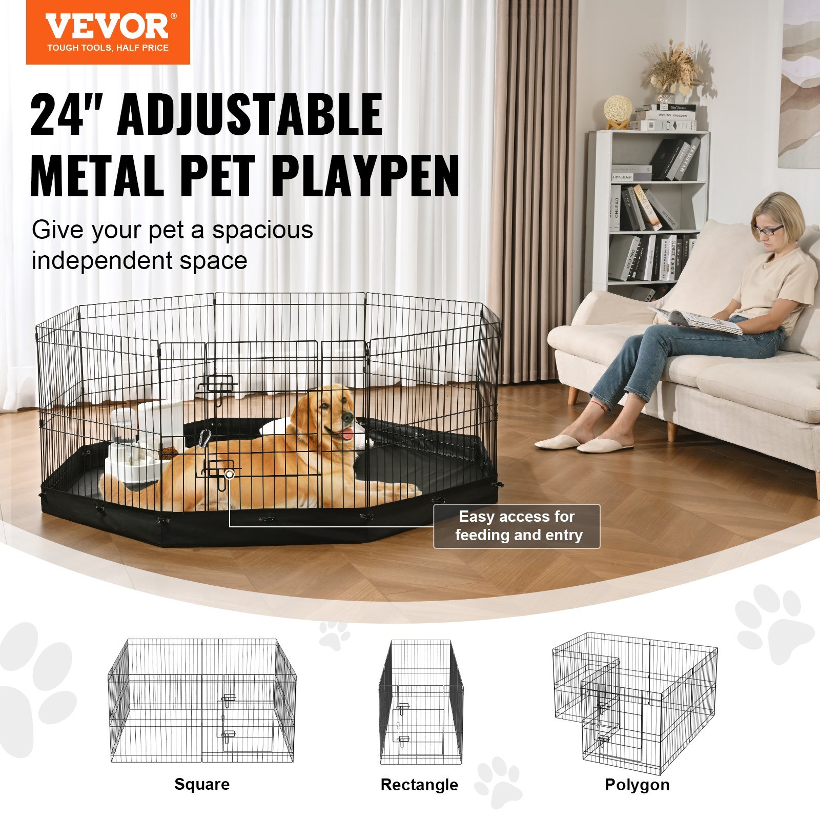 Dog Playpen, 8 Panels Foldable Metal Dog Exercise Pen With Bottom Pad, 24' H Pet Fence Puppy Crate Kennel With Ground Stakes, Indoor Outdoor Dog Pen For Small Medium Pets, For Camping, Yard - Image 4