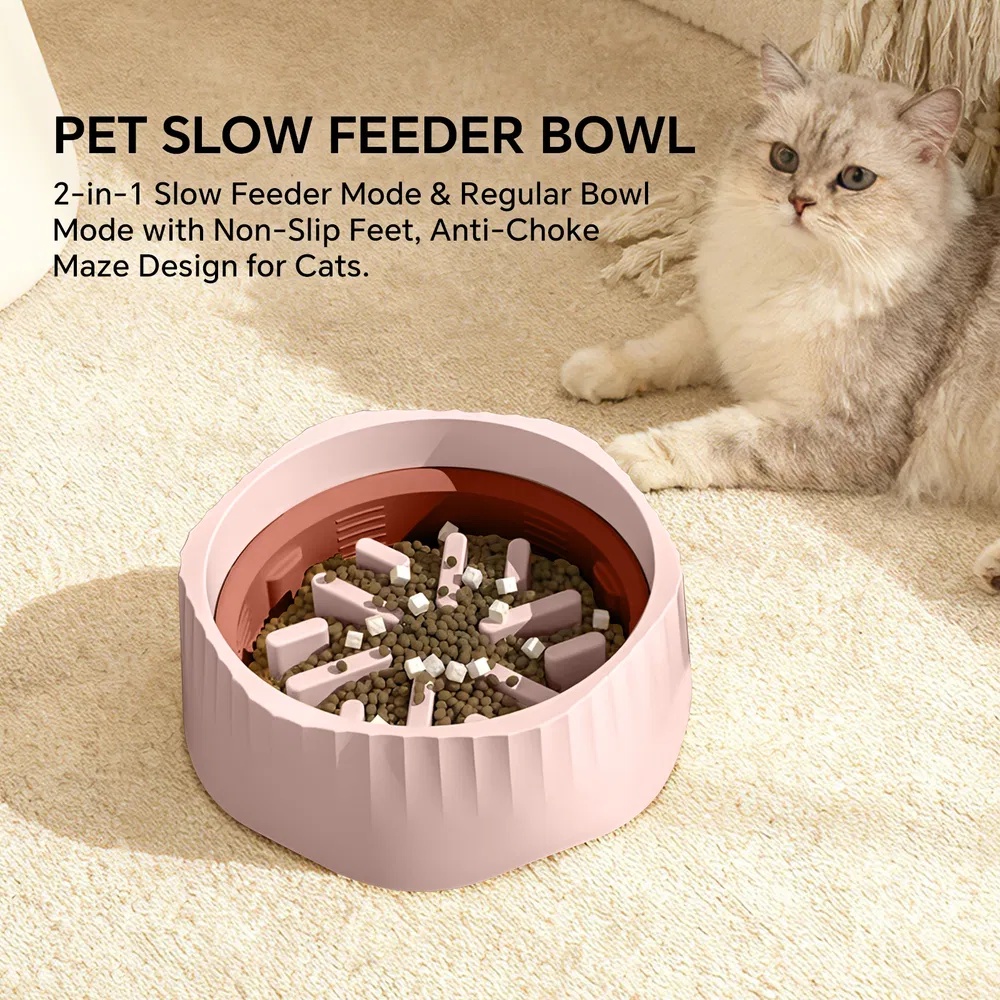 2-in-1 Dual Mode Large Plastic Cat Slow Feeder Bowl, Switchable Fast&Slow Feed - Image 6
