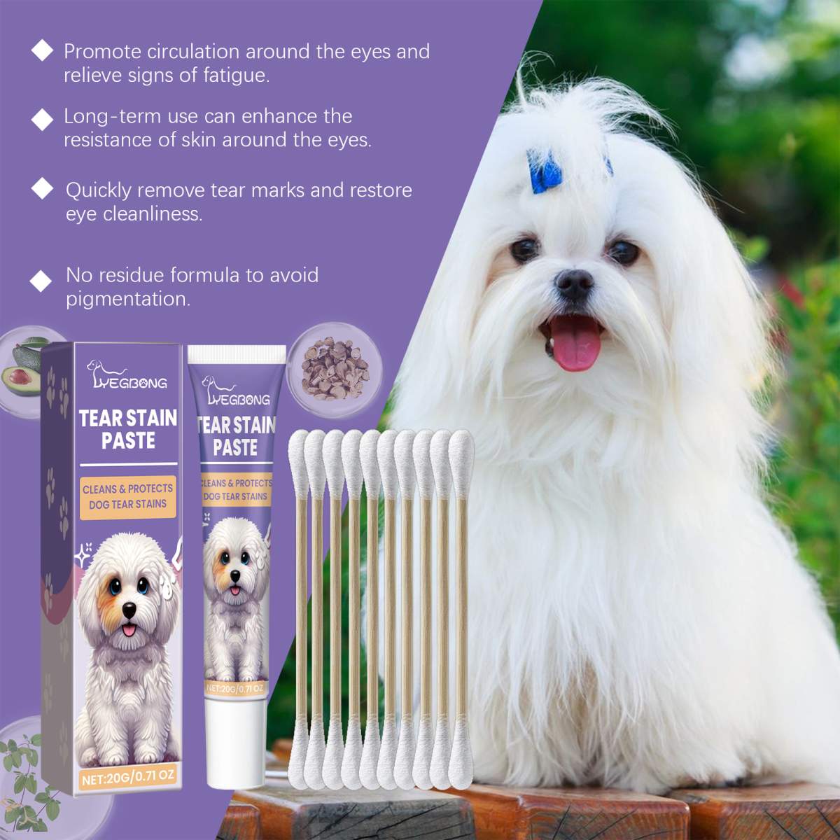 Dog Tear Stain Paste, Gentle Tear Stain Remover For Dogs With Honeysuckle, Sophora Flavescens & Coconut Oil, Soothing Eye Brightening Cream For All Dog Skin Types, 20g - Image 7