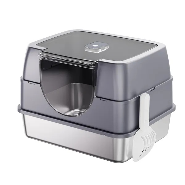 Fully Enclosed Stainless Steel Cat Litter Box White - 2025 Top Pick, Odor Lock, No Litter Scatter, Easy Clean