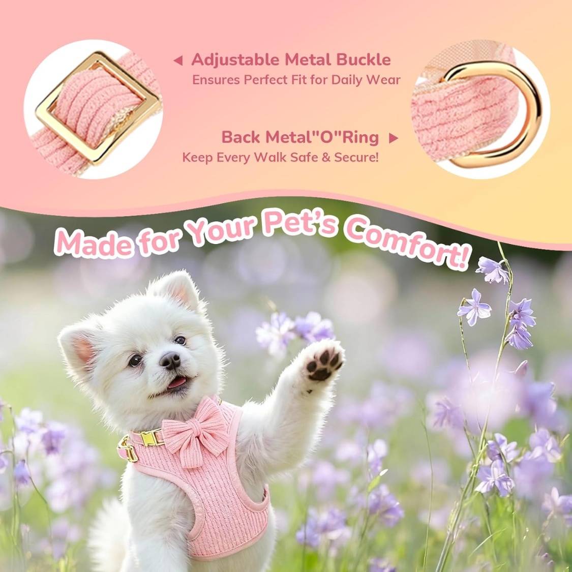 Small Dog Collar Harness And Leash Set, Dog Harness No Pull With Bowtie, Breathable Cotton Adjustable Pet Puppy - Image 7